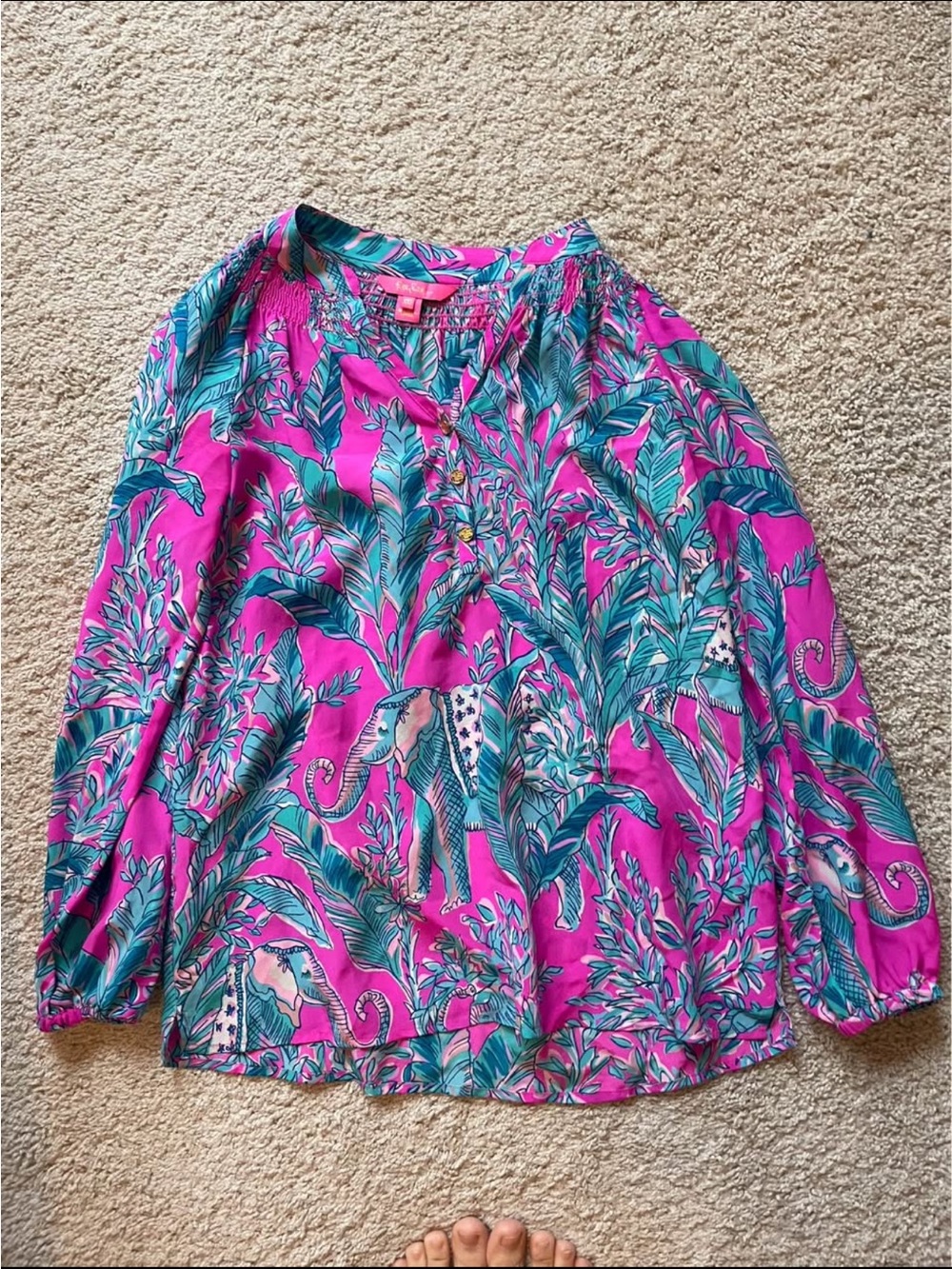 Lilly Pulitzer Hot Pink & Teal Elephant Print Tunic Blouse